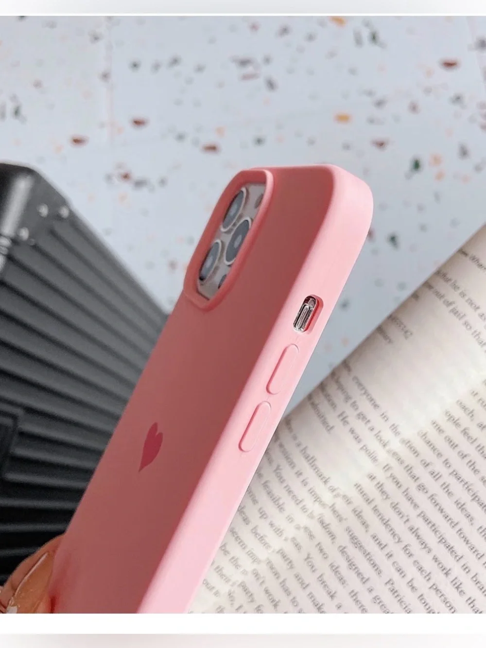 Pink Silicone iPhone 14 Pro Max Case with Heart Accent